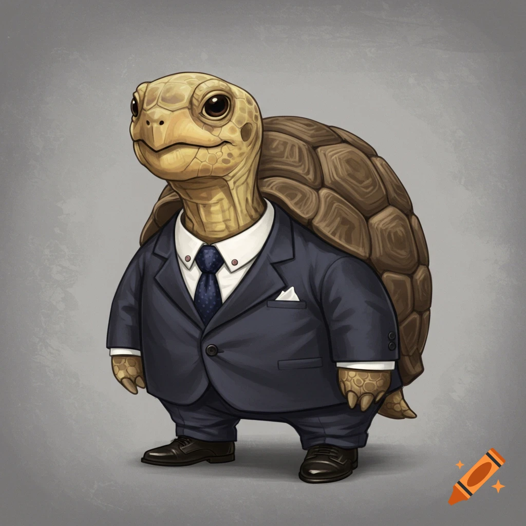 A cute tortoise wearing a business suit
