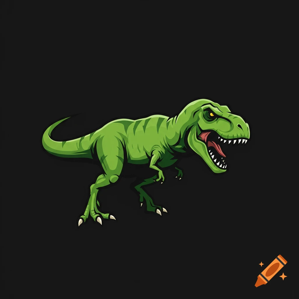 A green Tyrannosaurus Rex logo illustration