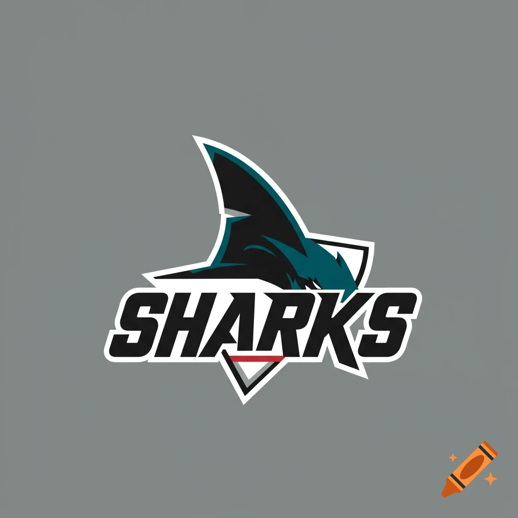 Logo for the Sharks hockey team with a stylized shark fin and the word SHARKS.