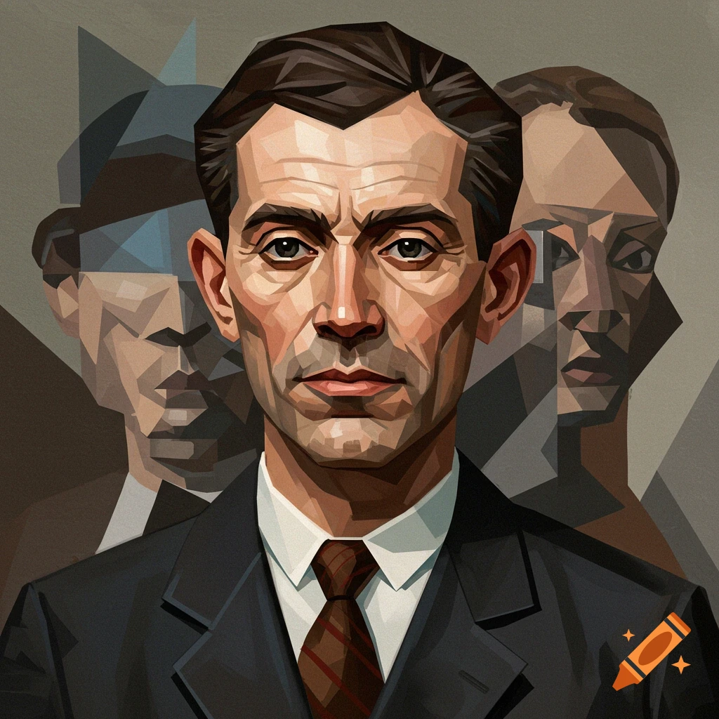 Cubist-style abstract man portrait with geometric shapes