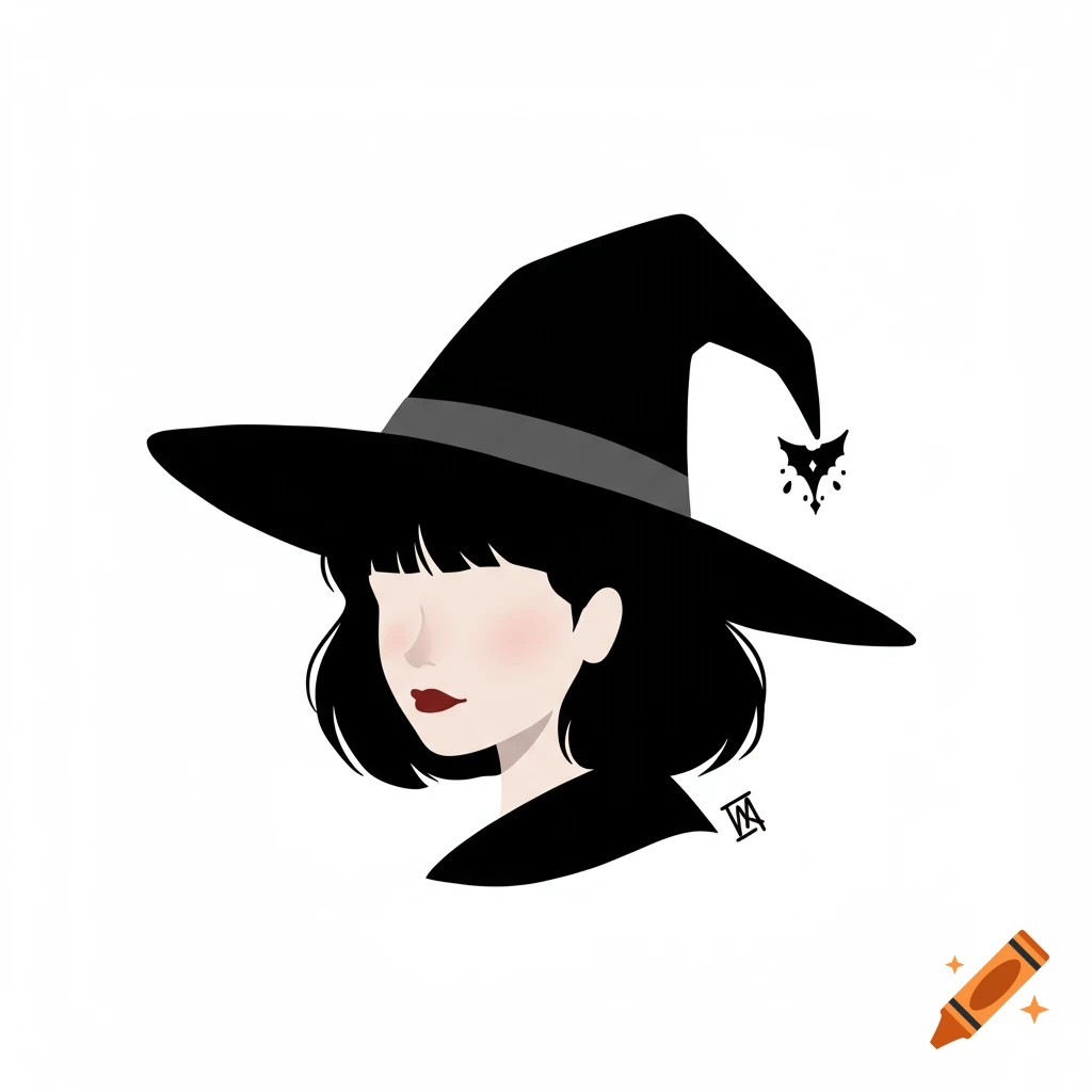 Stylized vector illustration of a person in a witch hat.