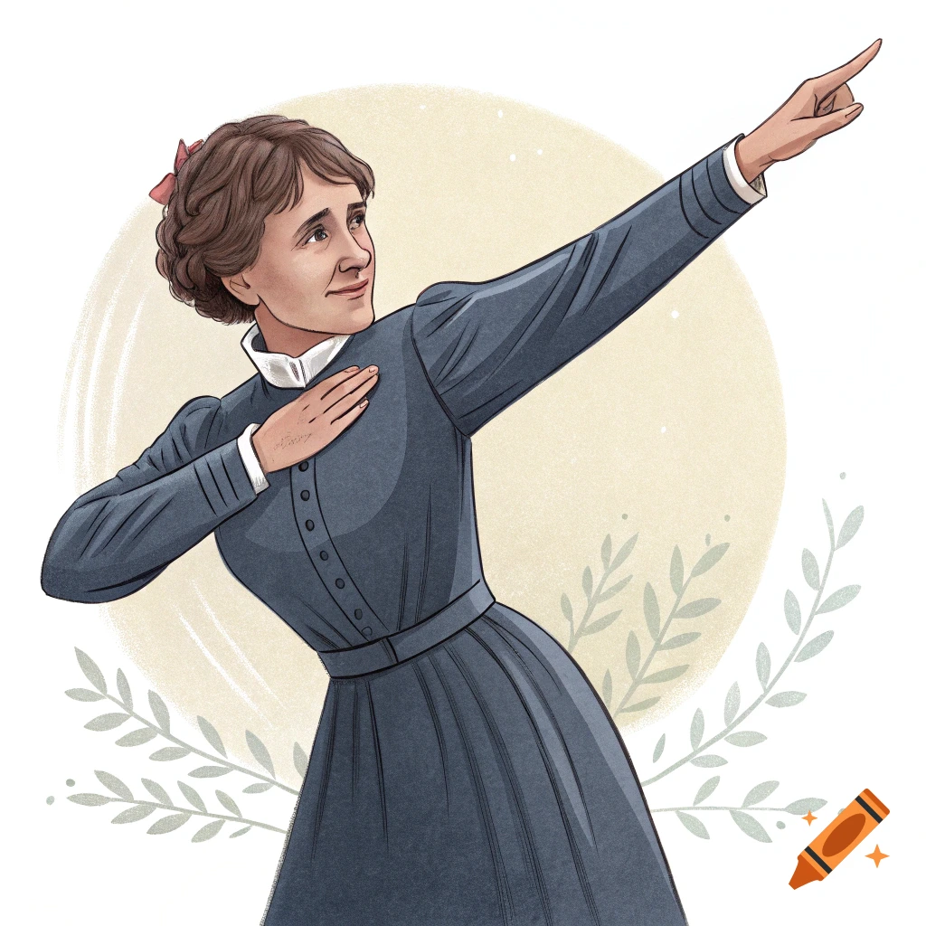 An illustration of a woman in a historical dress performing a dab pose.