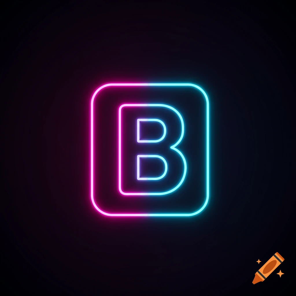 Neon letter B in a rounded square icon