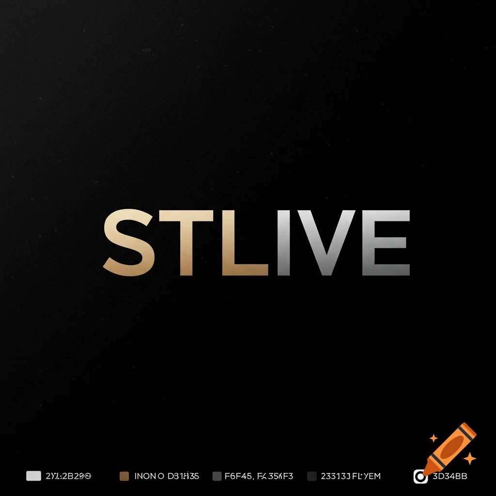 Gold and silver text 'STLIVE' logo on a black background.