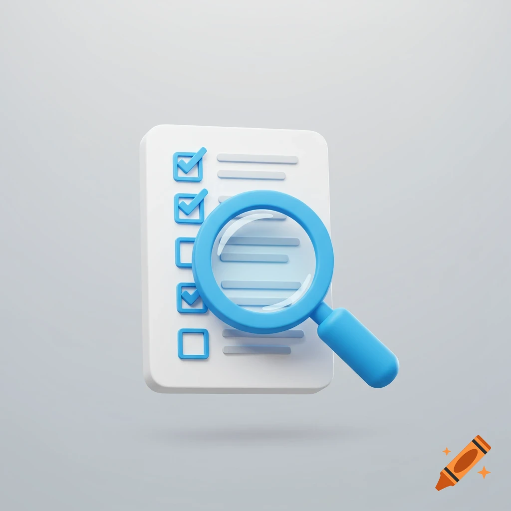 Stylized magnifying glass over a checklist
