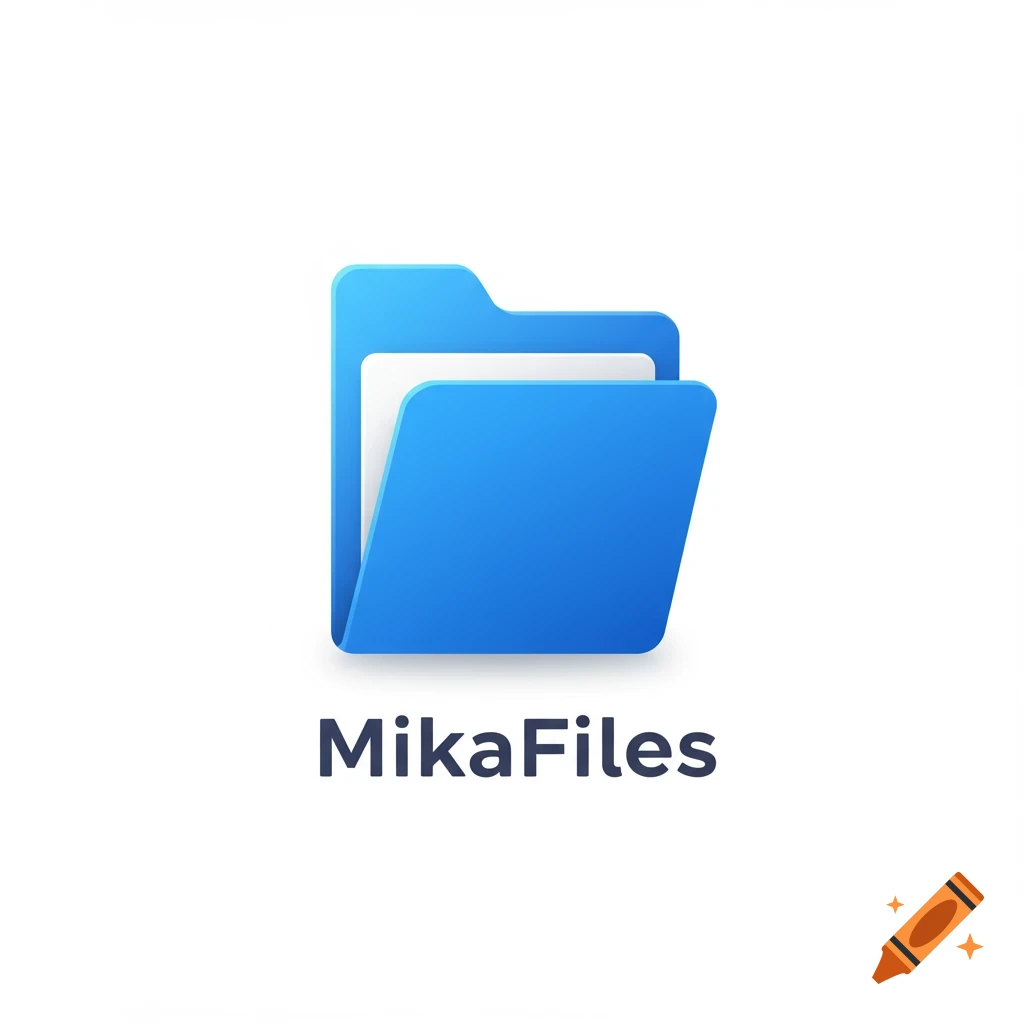 A blue folder icon with the text "MikaFiles" below it, in a clean digital style.