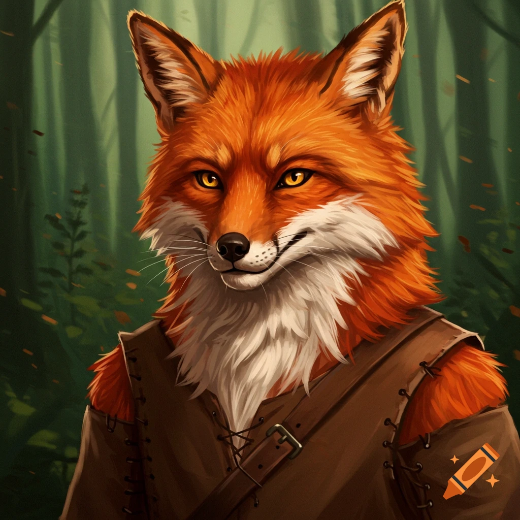 A fox character in a forest wears leather armor.