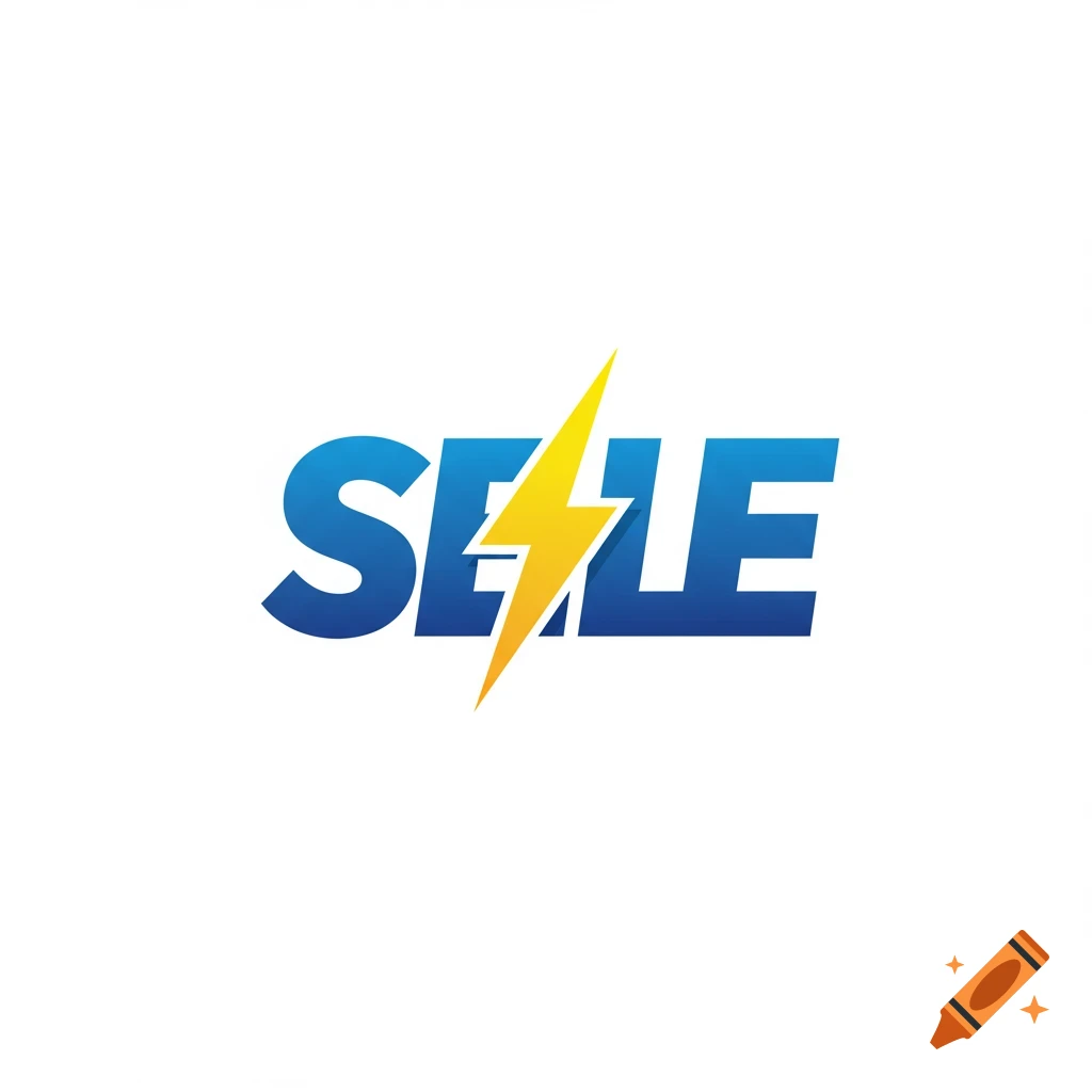 Blue logo of the word SELE with yellow lightning bolts