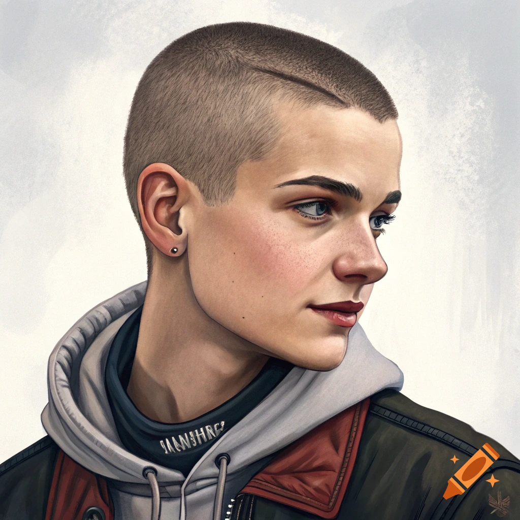 Portrait of a person with a buzzcut looking away