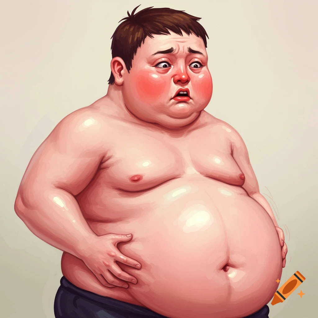 A person with extreme bloating, looking distressed.