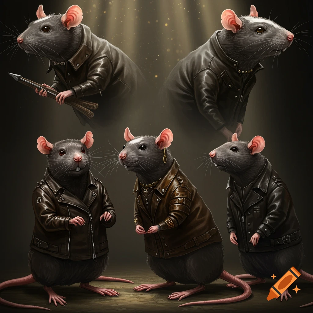 Several rats wearing leather jackets