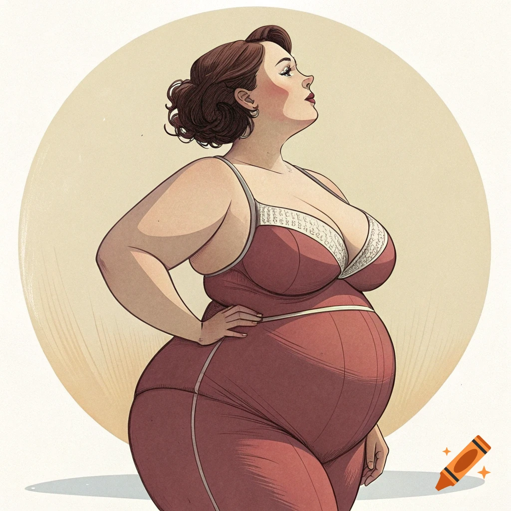 Illustration of a full-figured woman in activewear, hand on hip, looking up.