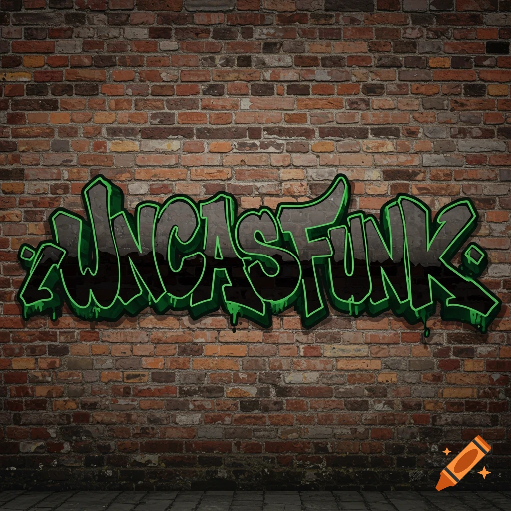 Black and green graffiti text 'UNCASFUNK' on a brick wall.