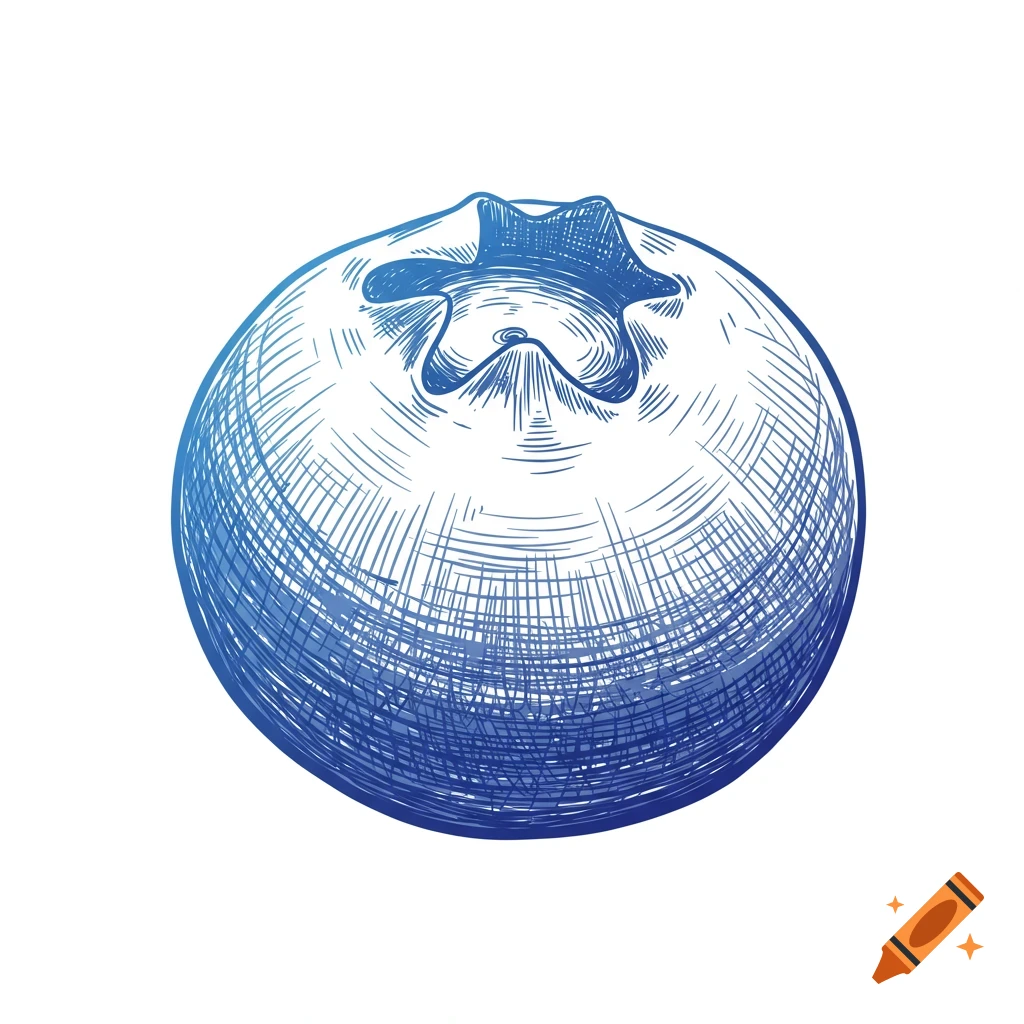 Blue line art drawing of a blueberry