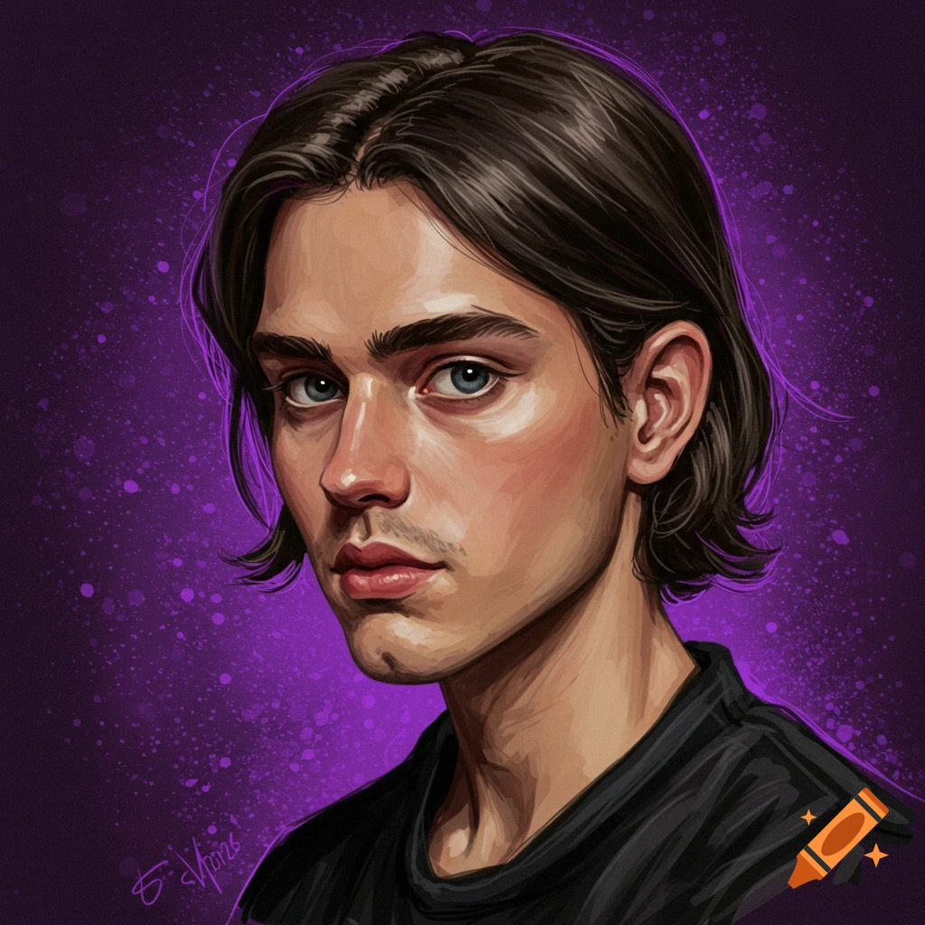 Portrait of a young man on a purple background.