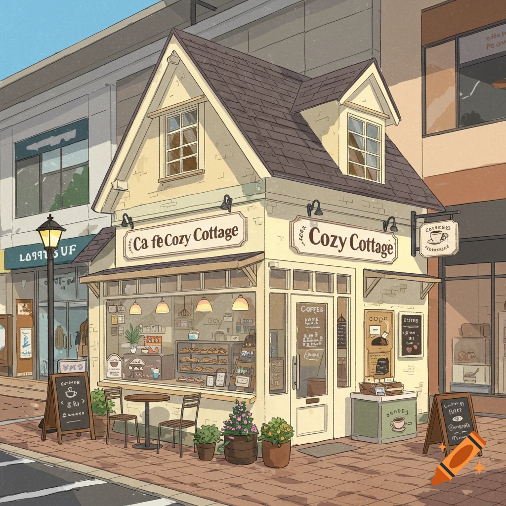 A small cottage-like cafe in a shopping center.