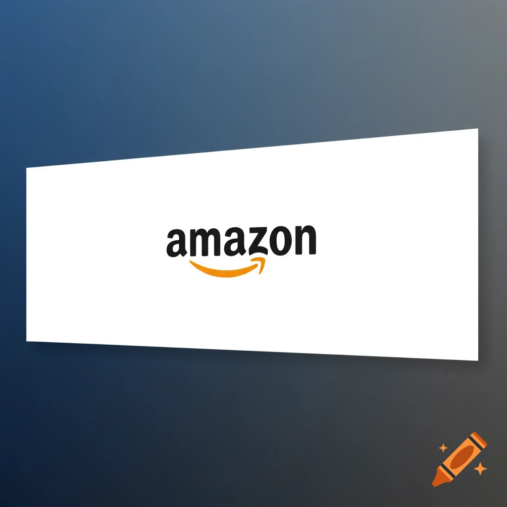 Amazon logo on a white rectangle against a blue background