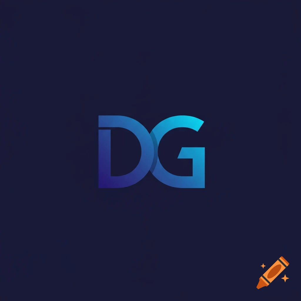 Logo showing stylized blue gradient letters DG on a dark blue background.