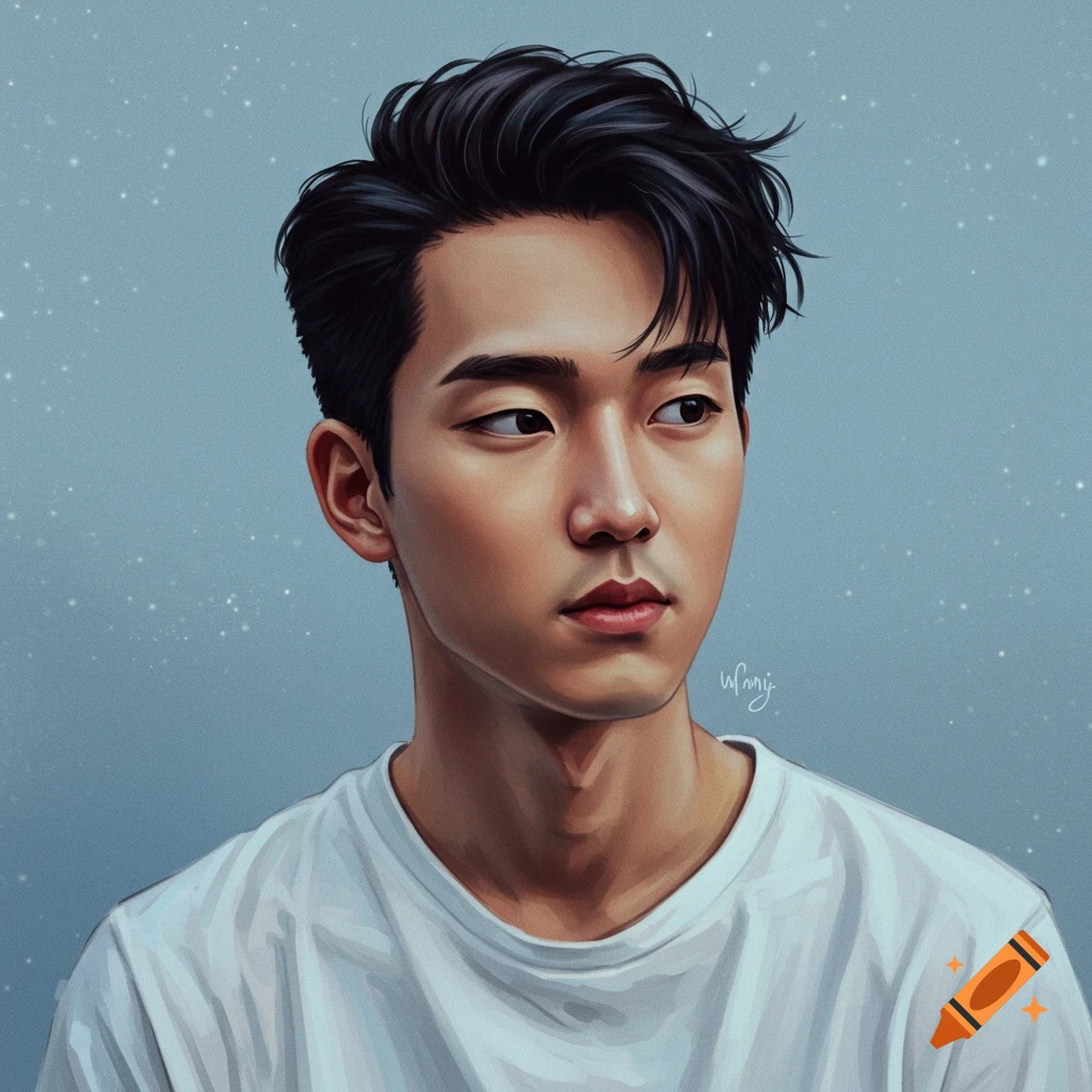 Portrait of a young man in a white t-shirt.