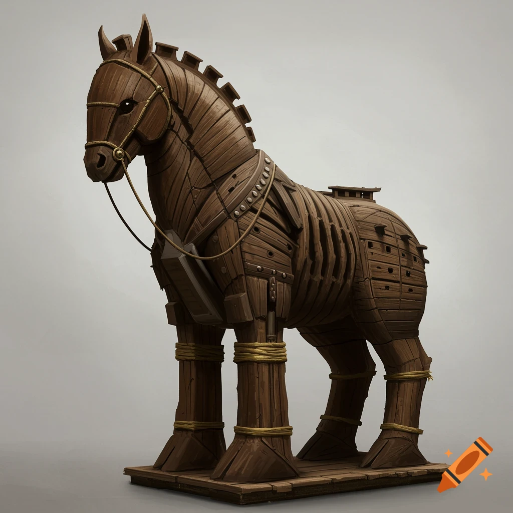 Detailed wooden Trojan horse statue