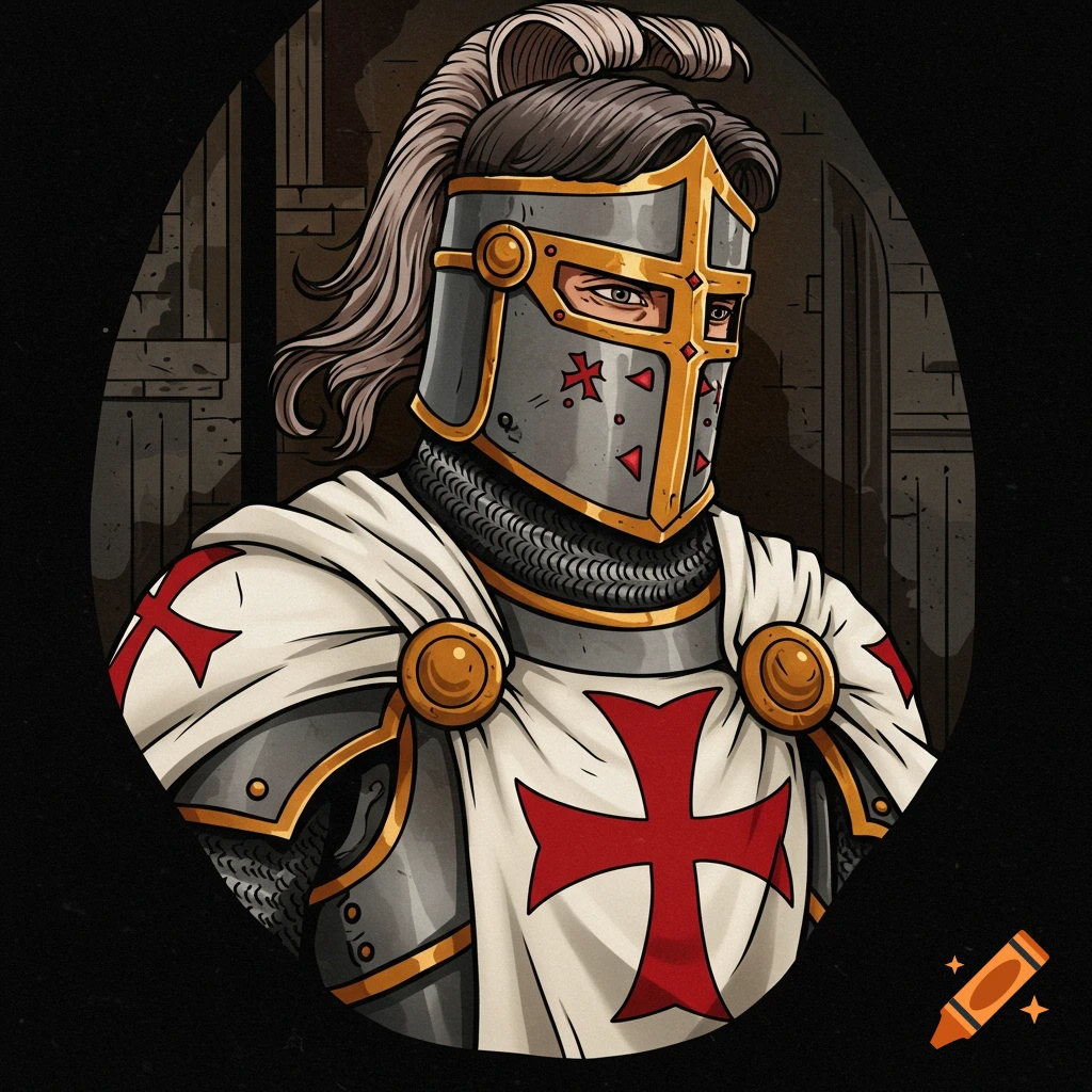 A Templar knight in traditional tattoo style