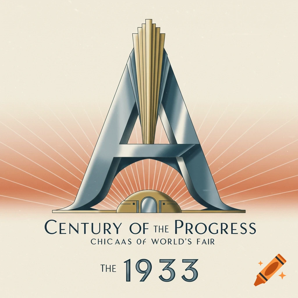 Art deco logo for the 1933 Century of Progress World's Fair with a stylized A and text.