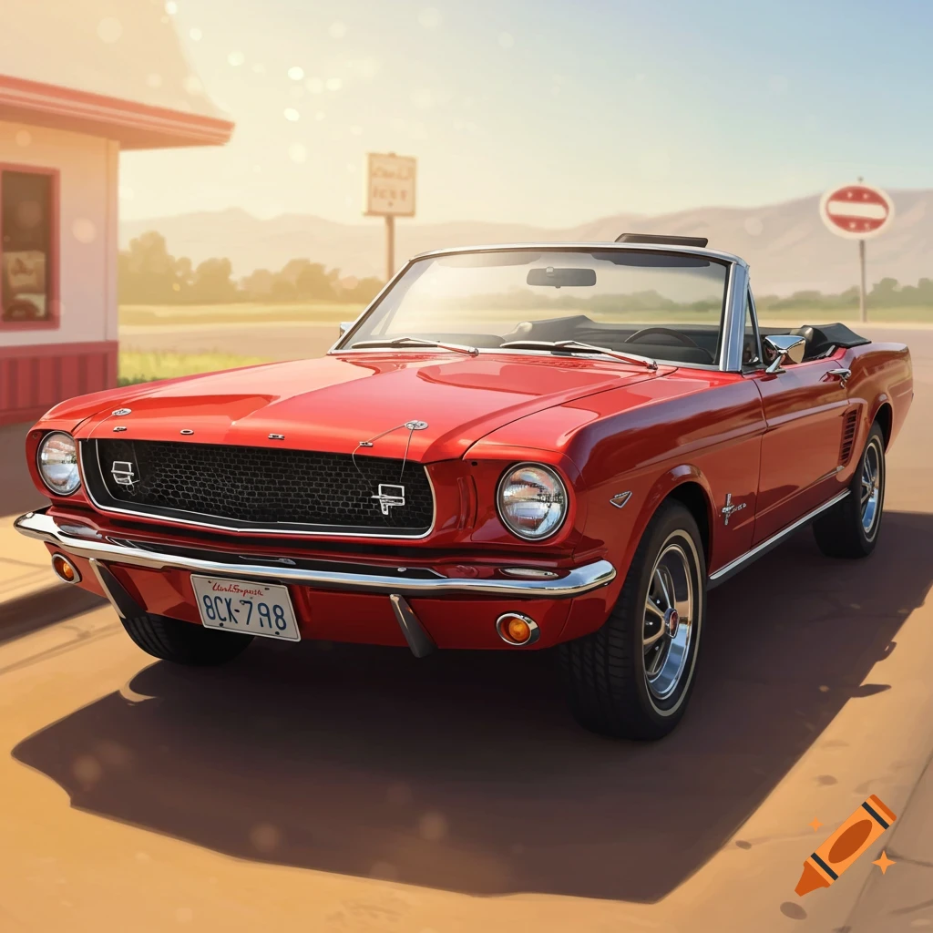 A red classic convertible car parked by a building.
