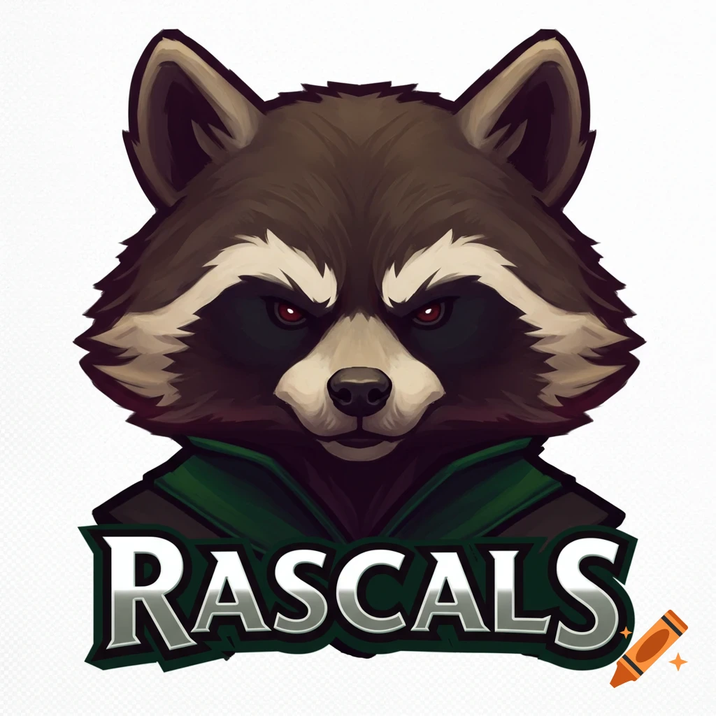Logo for 'Rascals' featuring an illustration of a raccoon head.
