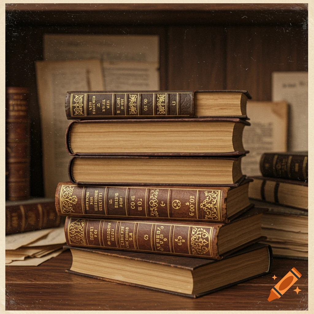 Stack of old books with decorative spines