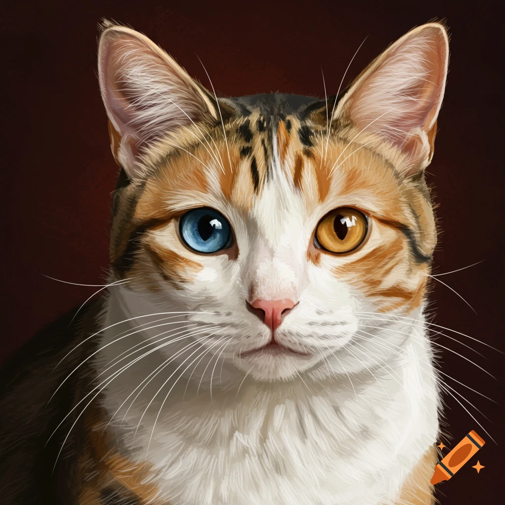 A cat with heterochromia, having one blue eye and one orange eye.