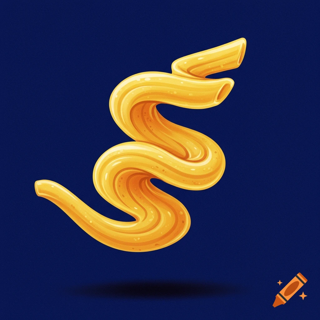 A wavy pasta noodle on a dark blue background.