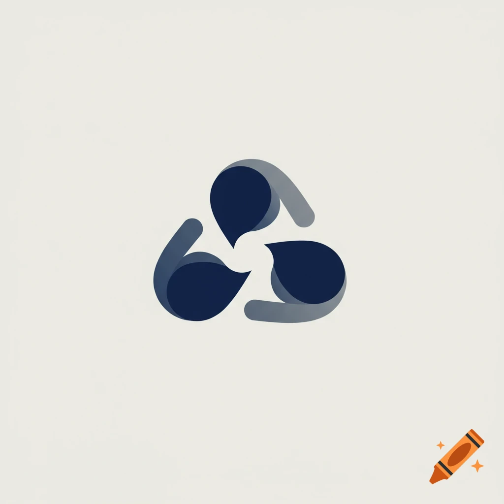 A minimalist logo with three interconnected navy and grey abstract shapes on a light background.