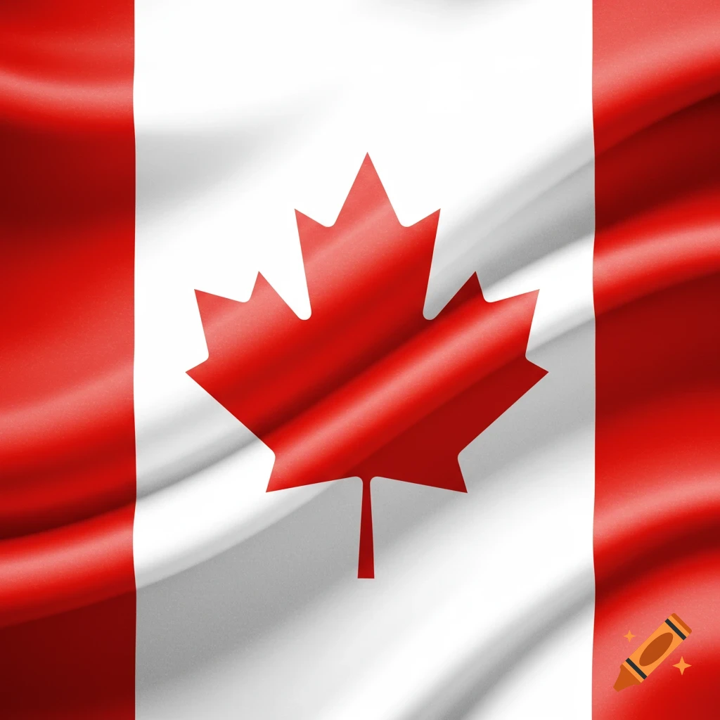 A rippling Canadian flag against a white background.