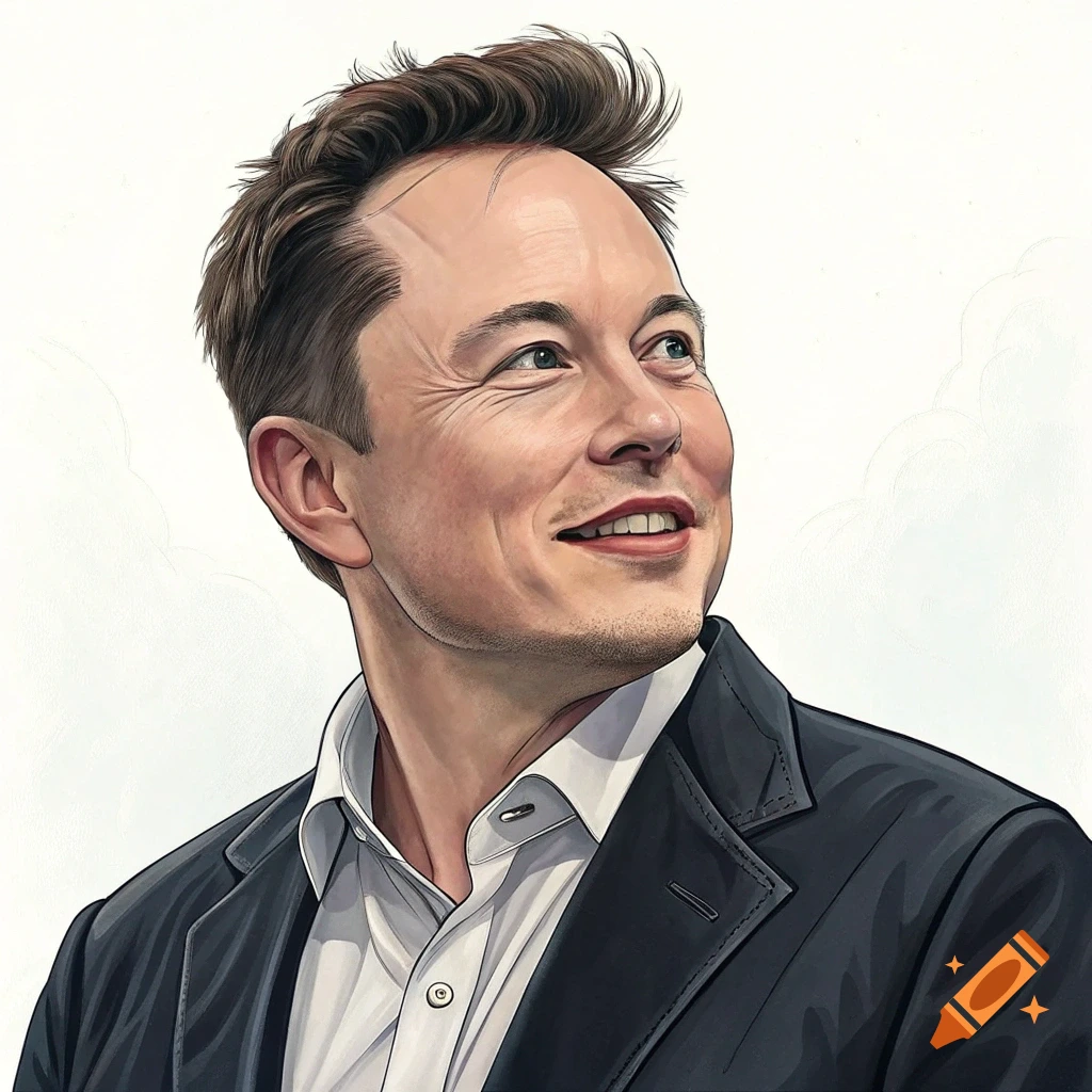 Illustration portrait of Elon Musk smiling