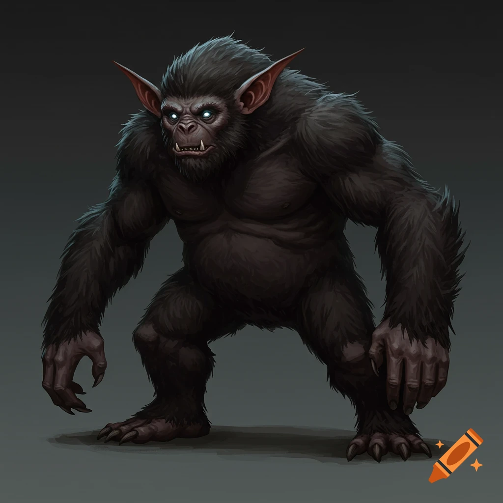 A furry fantasy creature with glowing eyes and large ears.