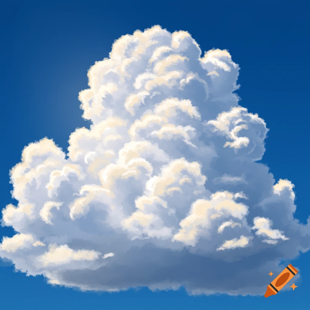 A fluffy white cumulus cloud against a bright blue sky.