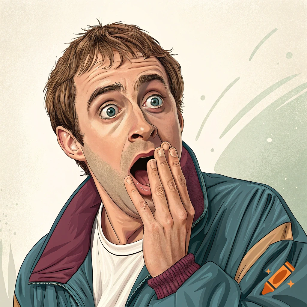 Illustration of a man with a shocked expression covering his mouth