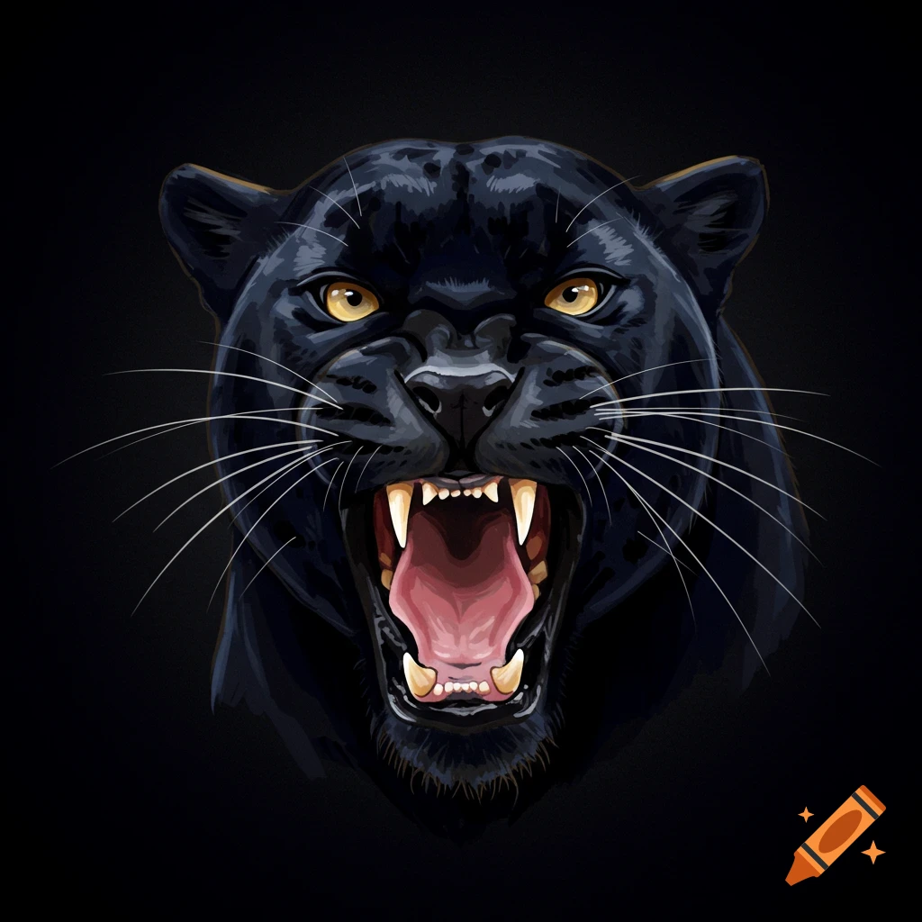 A black panther's face roaring