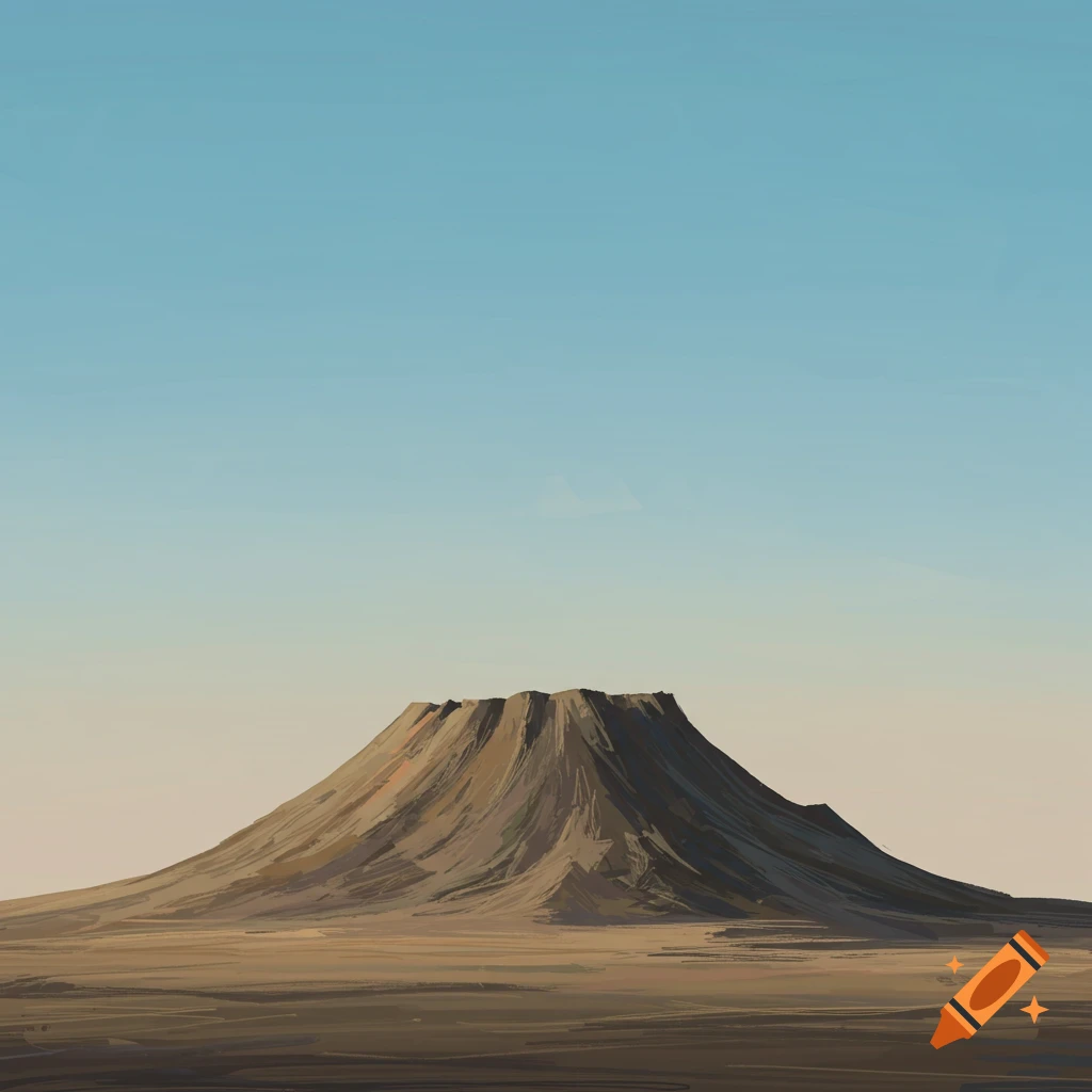 A solitary hill in a barren landscape under a clear sky.