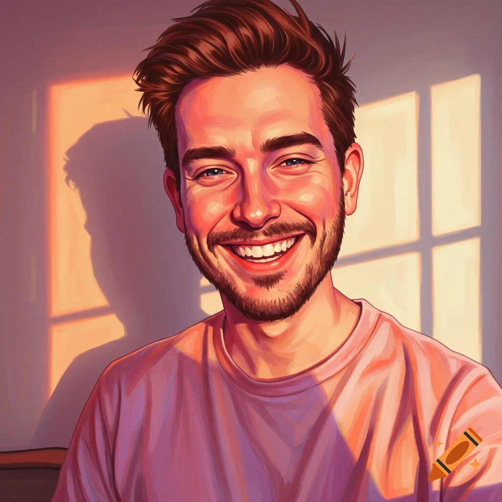 Portrait of a smiling man backlit by window light.