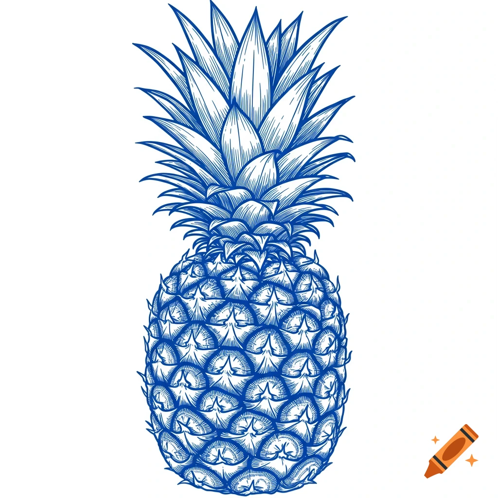 Blue line art illustration of a pineapple