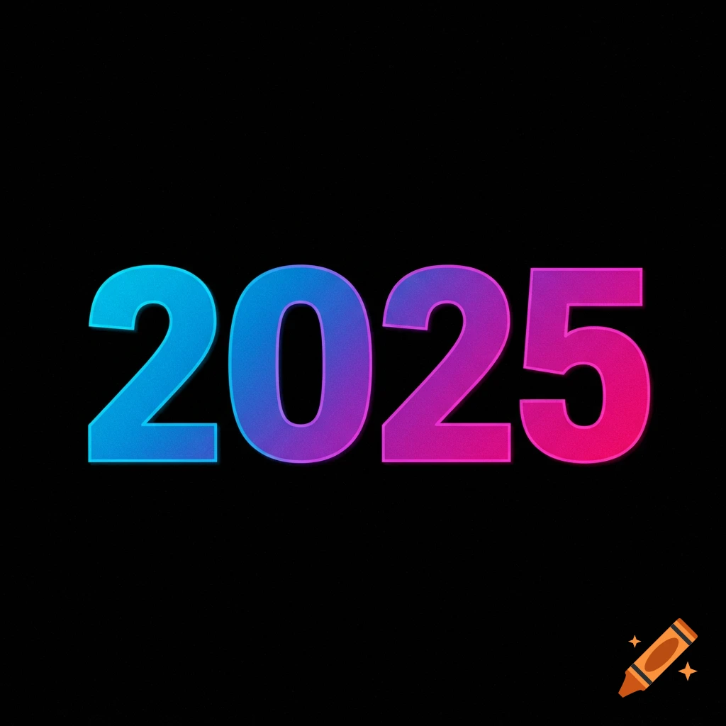 The number 2025 in a blue to pink gradient against a black background.