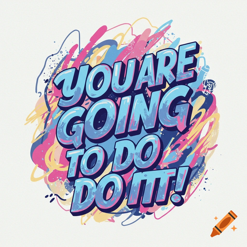 Motivational bubble lettering YOU ARE GOING TO DO IT! on an abstract background.