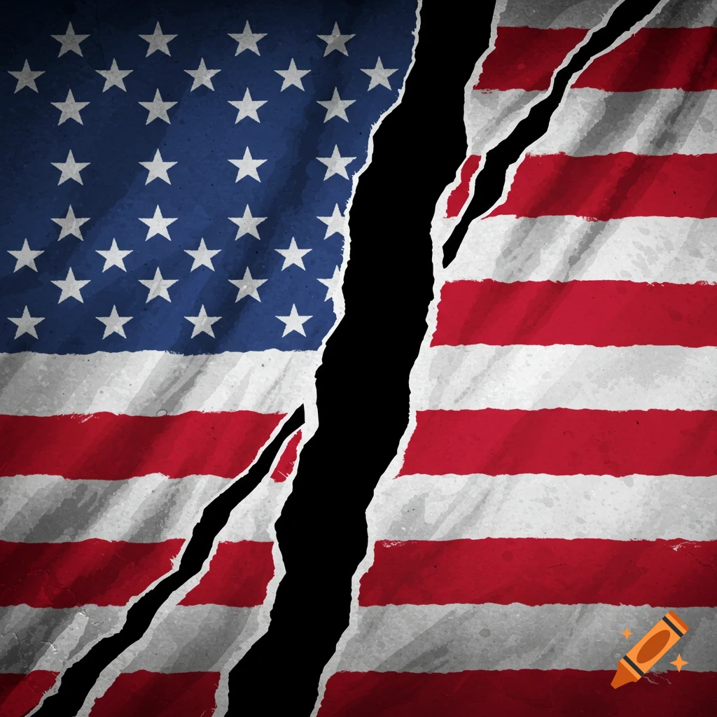 Torn American flag with grunge texture.