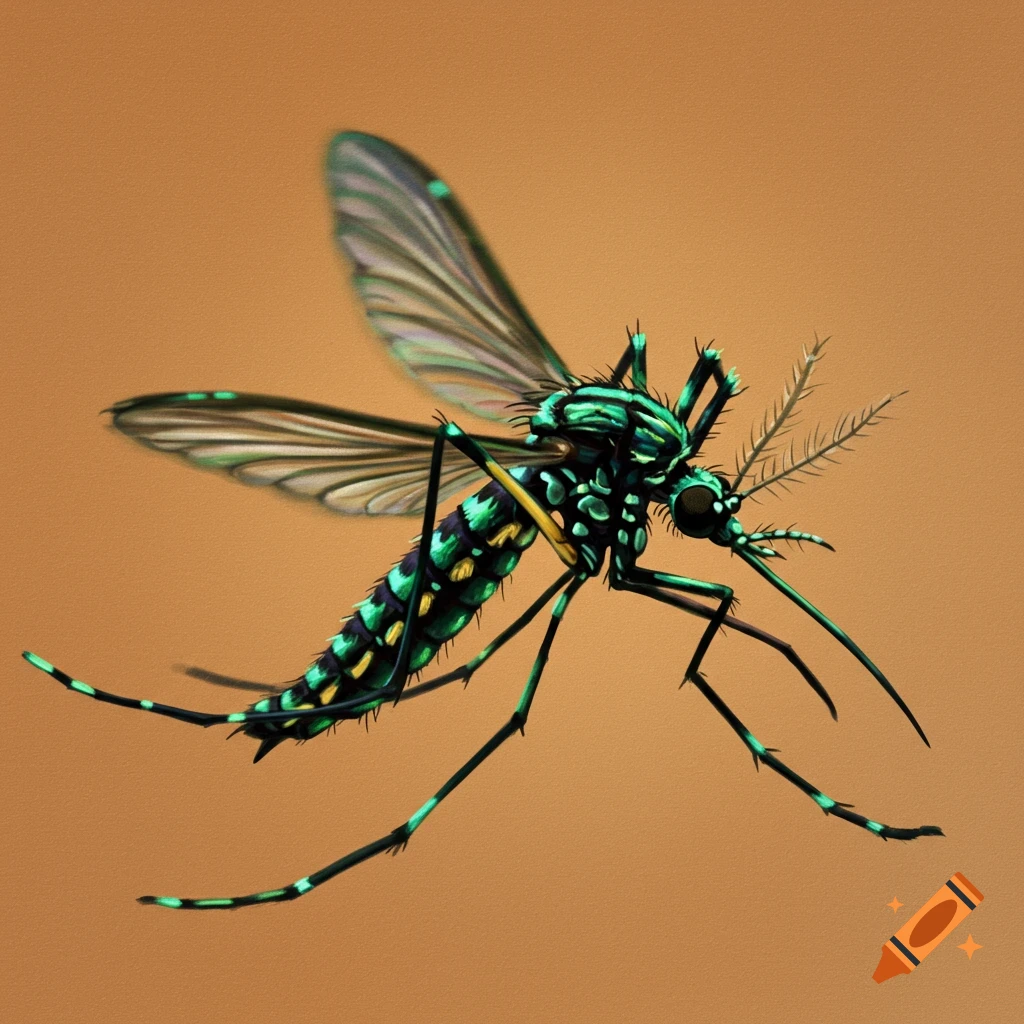 A green and black mosquito
