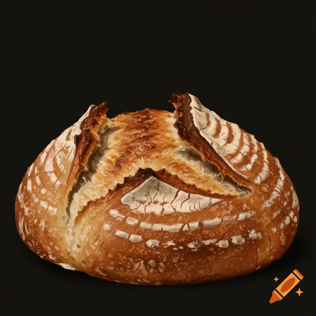 A loaf of fresh bread on a black background.