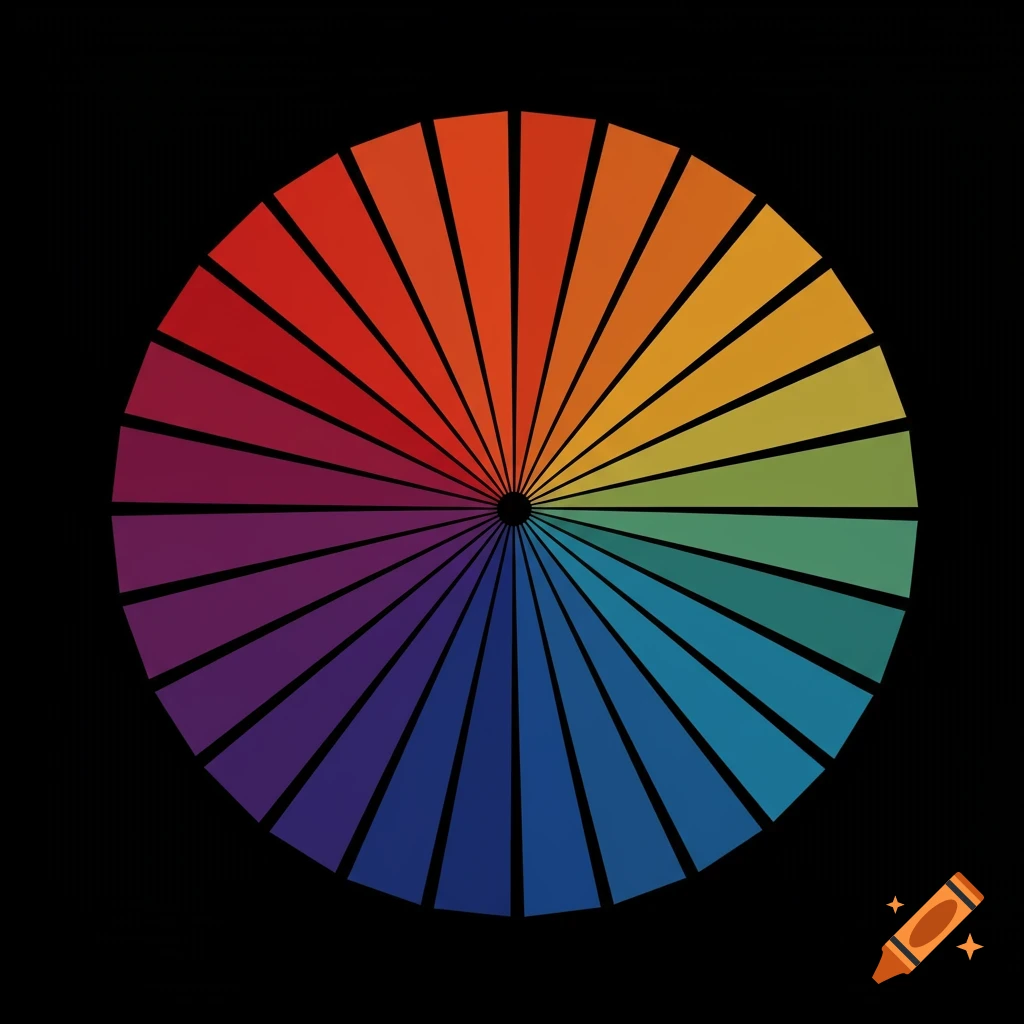A segmented circle displaying a full color spectrum on a black background.