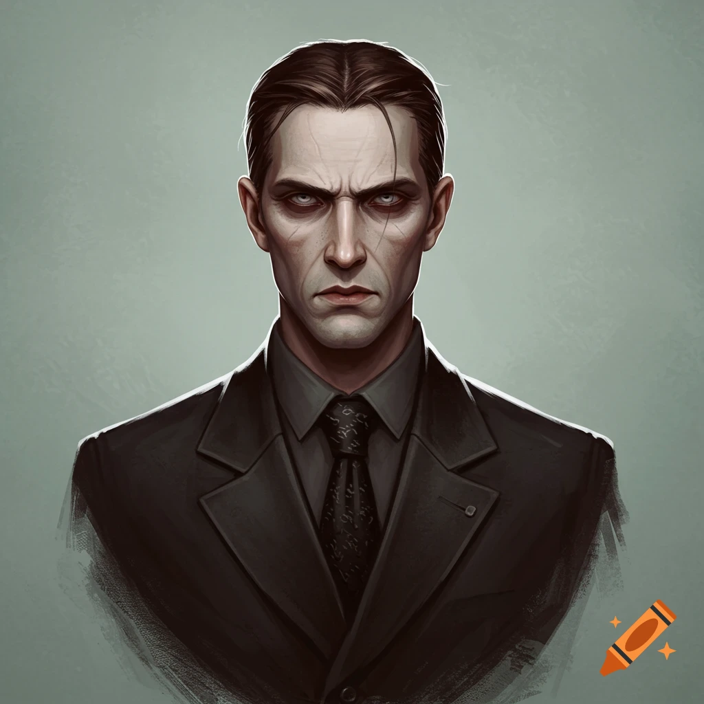 Portrait of a stern man in a dark suit and tie.