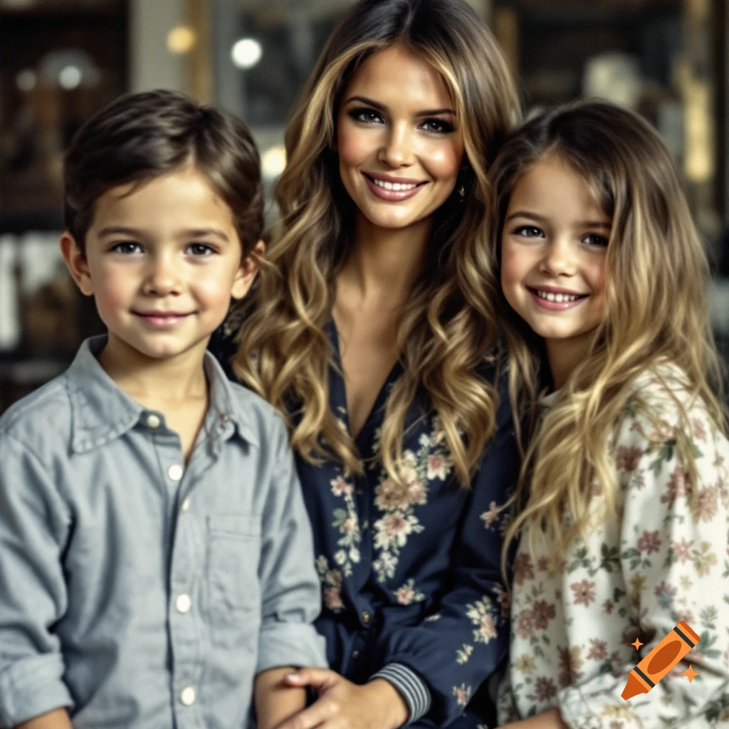 Portrait of a woman smiling with a young boy and girl