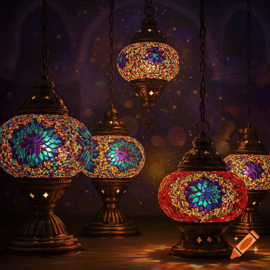Ornate Turkish mosaic lamps with a mystical glow
